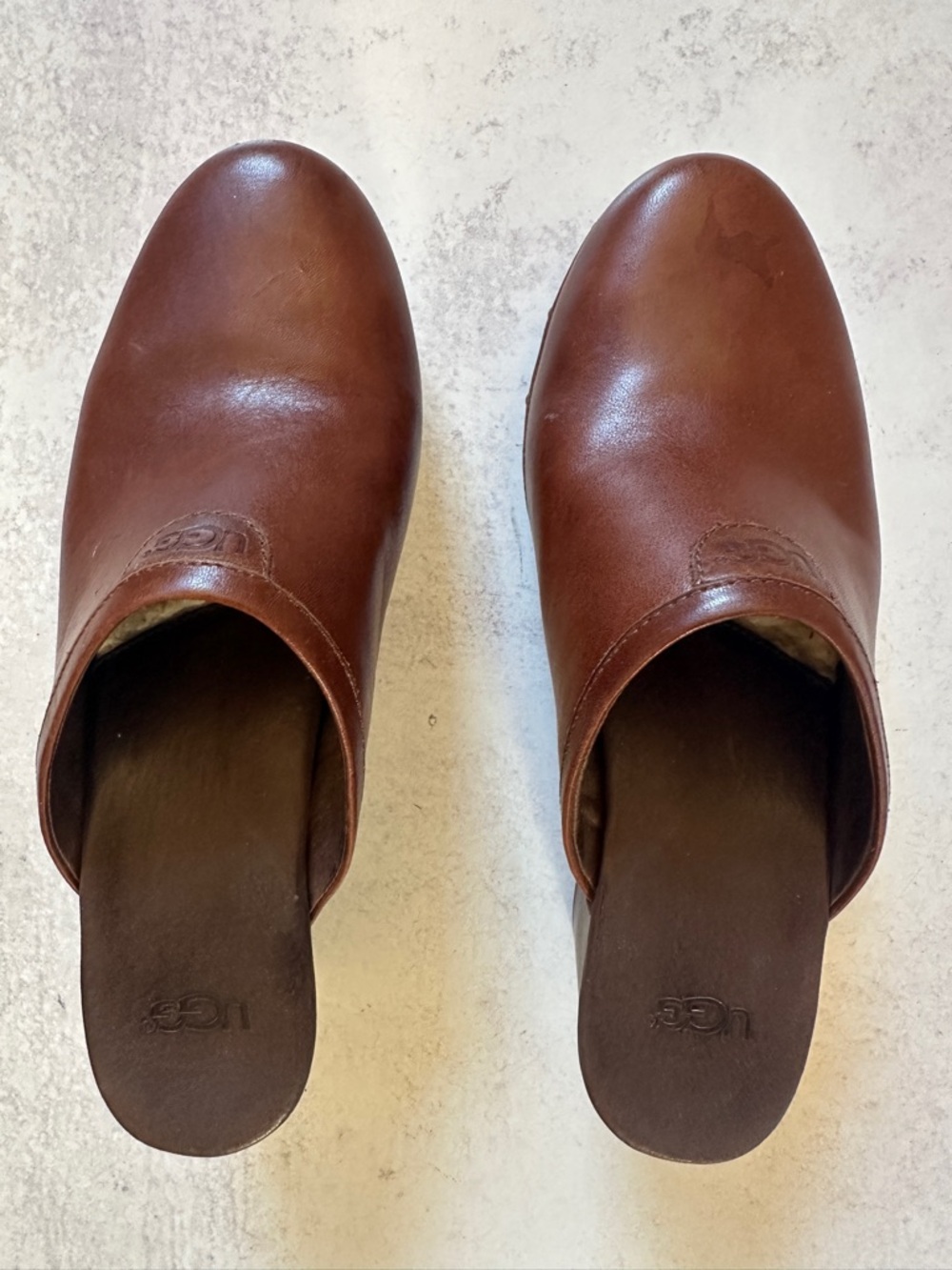 Ugg Size 9 Brown Leather Women's Clog Heels - Picture 3 of 8
